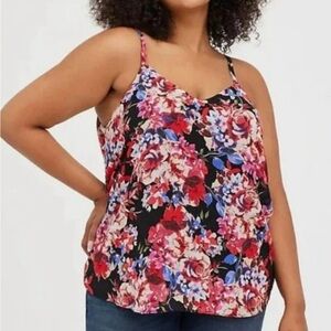 Torrid Sophie Blouse Black/Red Floral Vneck Sleeveless Camisole Top 1